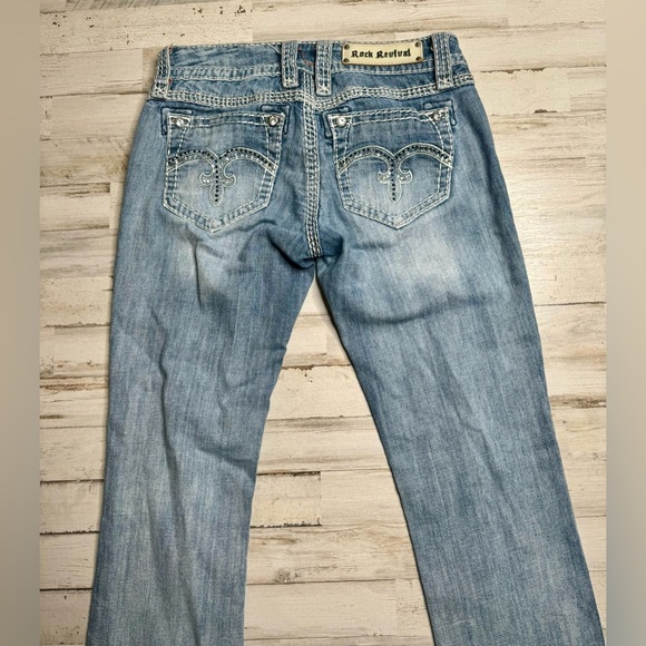 Rock Revival Alanis Capri Blue Denim Embellished Pockets Jeans Size 27x28 - Picture 11 of 12
